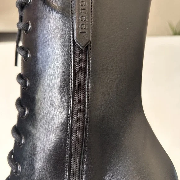 GUCCI Women's Black Leather Platform Ankle Zip Boots Size 7 NIB 747749 - Picture 9 of 14